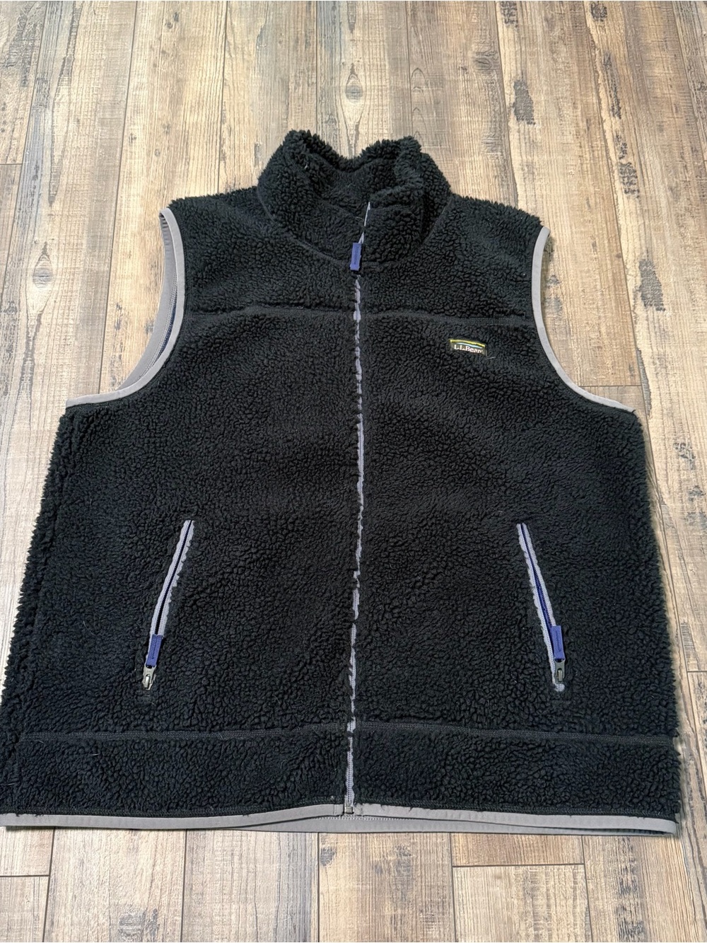 L.L.Bean Vest Mens XXL REG Black Sherpa Fleece Full Zip Pockets Outdoor Warm